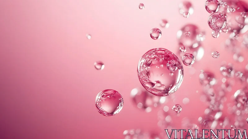 Shimmering pink bubbles drifting through soft daylight.