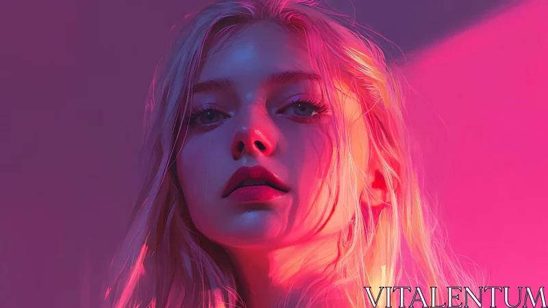 Neon sunrise halo around a luminous, contemplative gaze.