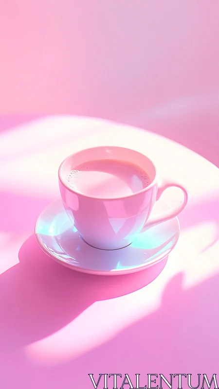 Pastel sunrise latte glowing in dreamy candy-colored light.
