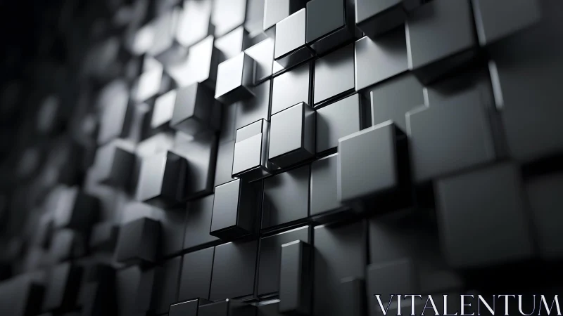 Futuristic 3D Black Cubes Abstract Geometric Wall Art Design.