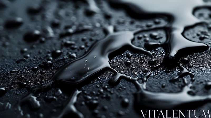 Macro shot isolates glossy liquid ripples on dark surface