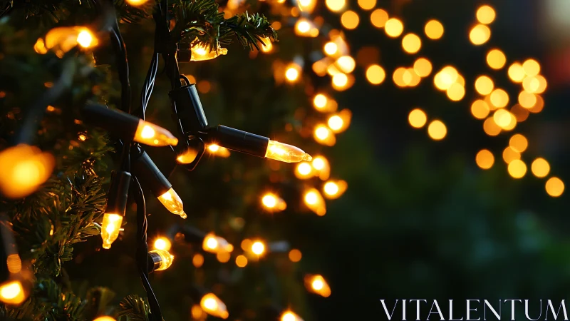 Golden string lights sparkling in a cozy evergreen glow.