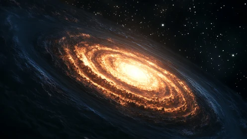 Molten spiral galaxy swirling like a cosmic ember bloom.