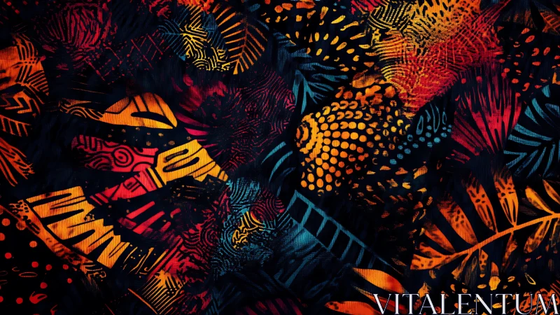 Neon jungle nightprint where tribal leaves learn to glow.