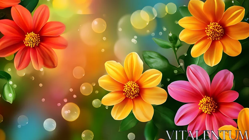 Vibrant Composite Blooms with Bokeh Luminescence and Soft Focus Background.