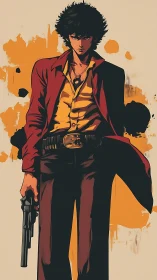 Stylized gunslinger portrait with bold cel-shaded chromatics.