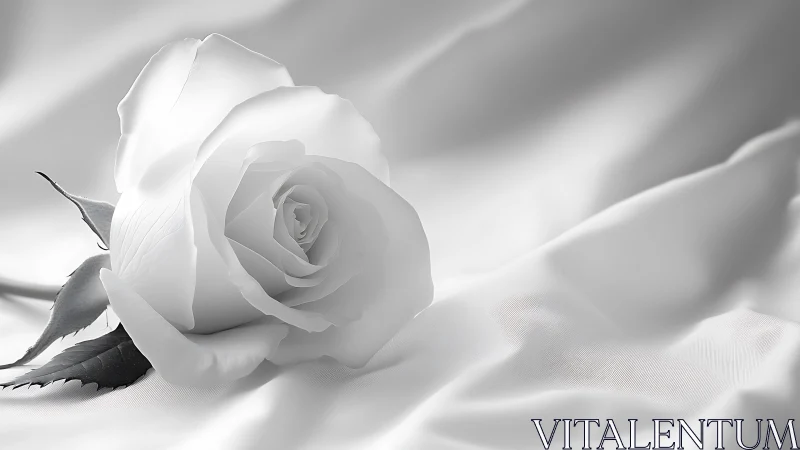 Monochrome Bloom: White Rose Resting on Silk Elegance.