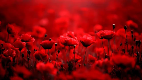 Dense Poppy Field Composition with Selective Focus Depth.