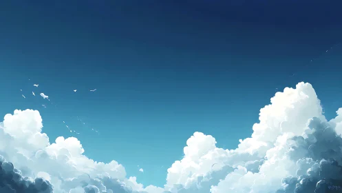 Soft sky daydreams above towering summer clouds.