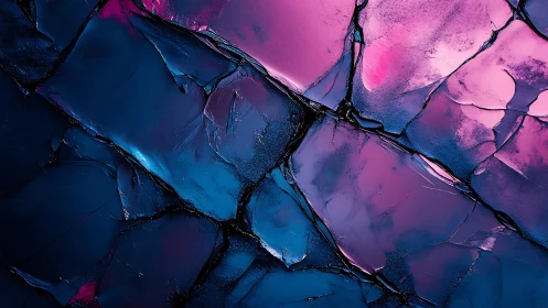 Abstract cracked texture in vivid blue and pink oil paint style.