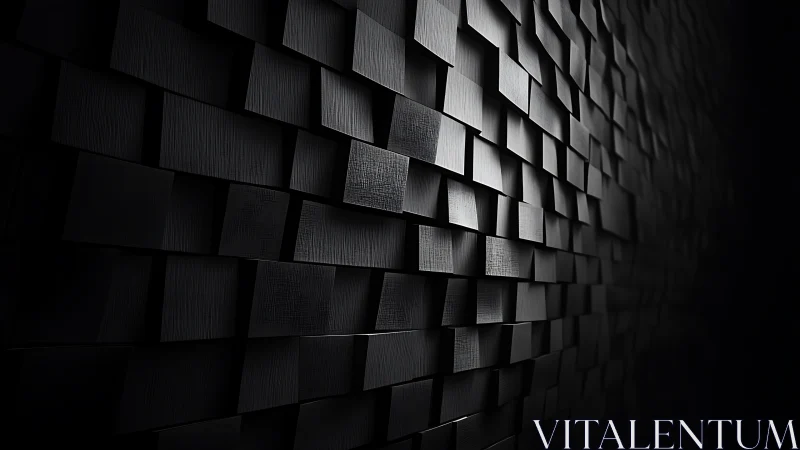 Dark geometric relief wall renders staggered cubic surfaces in perspective