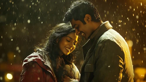 Rainy Night Romance: Golden Moments Together.