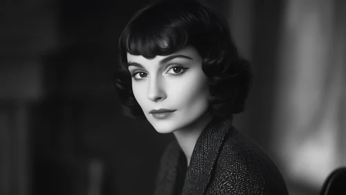 Monochrome portrait of poised woman with vintage waved bob