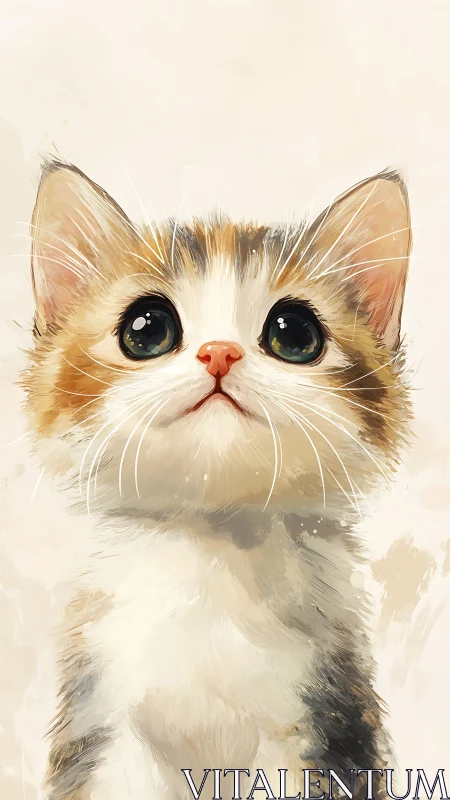 Cream Tabby Cat Portrait with Oversized Eyes and Soft Rendering.