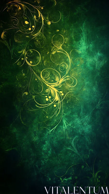 Golden swirls dance gently across deep emerald green