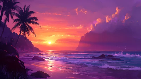 Vibrant digital seascape captures tropical sunset chromatics