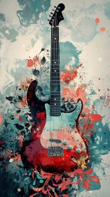 Electric guitar rendered with layered floral abstractions