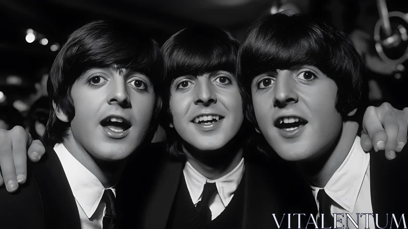 Joyful trio in suits share a close, energetic camera moment