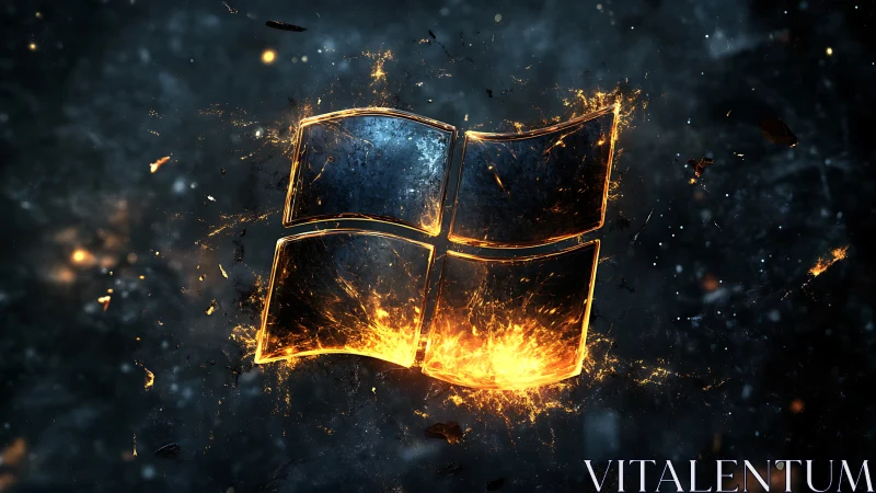 Molten glass logo shards erupt with high-energy particle effects