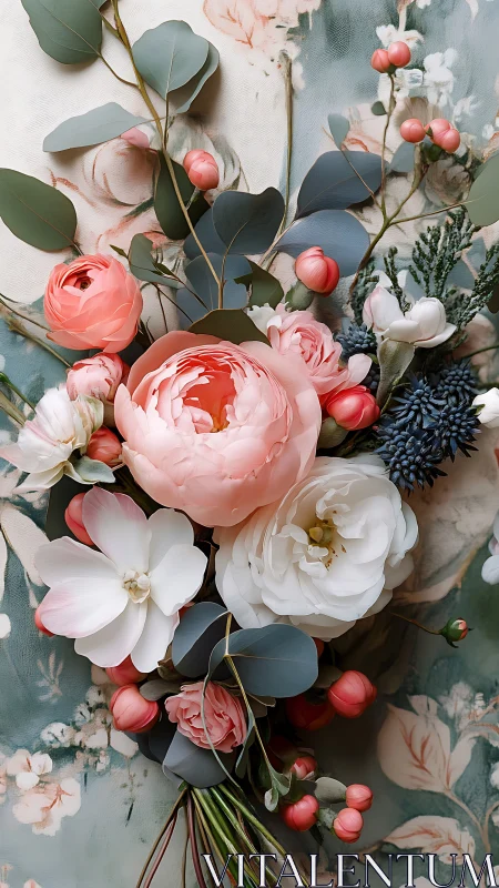 Pink Peonies and White Ranunculus Floral Arrangement.