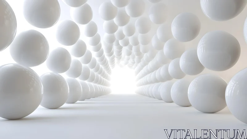 White reflective spheres form tunnel with bright vanishing point