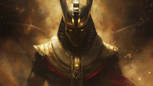 Armored pharaonic warlord rendered with high contrast specular highlights