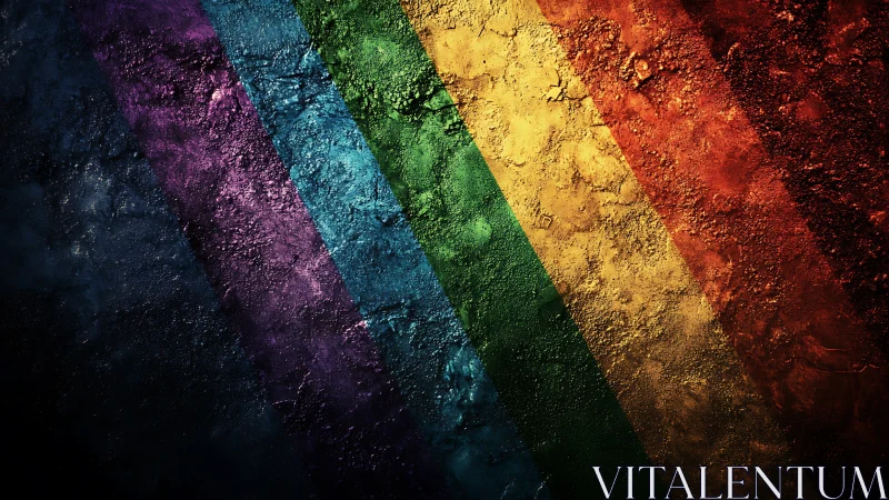 Prismatic stone bands carve a rugged rainbow across shadowed dark.