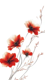 Red and White Cosmos Flowers with Delicate Stems.