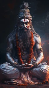 Ascetic sage in meditative pose rendered as high-detail digital painting