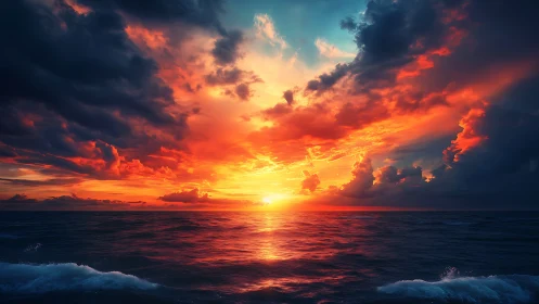 Sky ignites as molten sunset pours fire across the sea