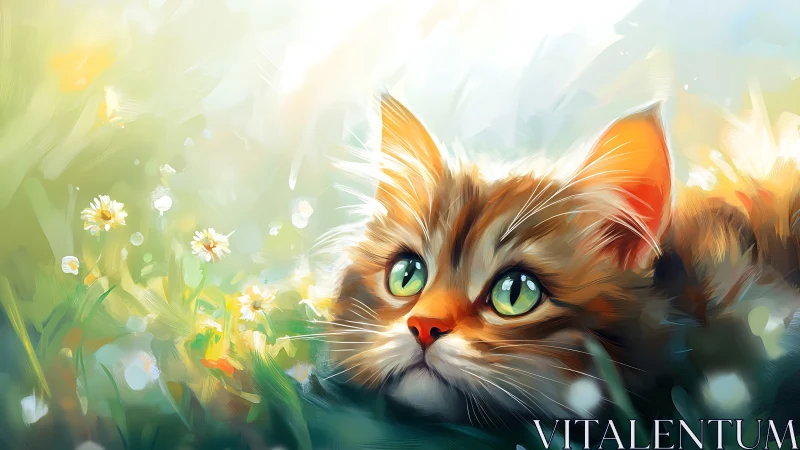Luminous Kitten Gazes Through Wildflower Dreams