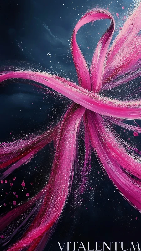 Digital painting of pink ribbon arcs on deep midnight field.