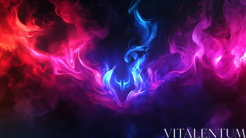 Neon spectral phoenix silhouette forms from bifurcated plasma