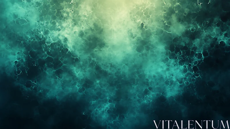 Abstract teal and yellow nebula cloud with glowing texture.