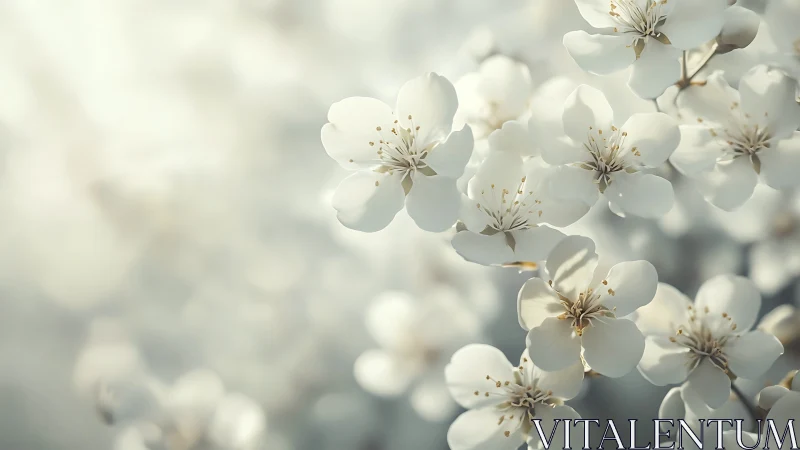 White Blossoms with Golden Stamens in Soft Focus.
