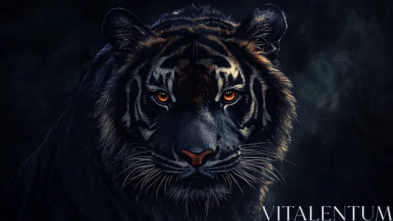 Tiger portrait is rendered with high-contrast digital lighting