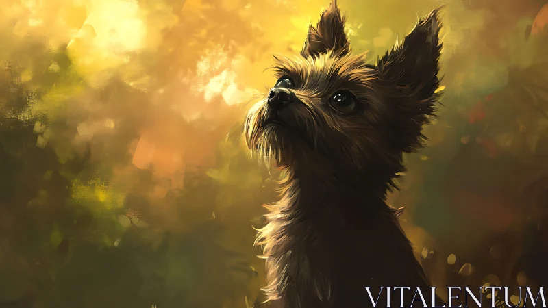 Sunlit terrier gazes upward with gentle, hopeful wonder
