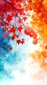 Maple canopy gradient with vivid seasonal color contrast.