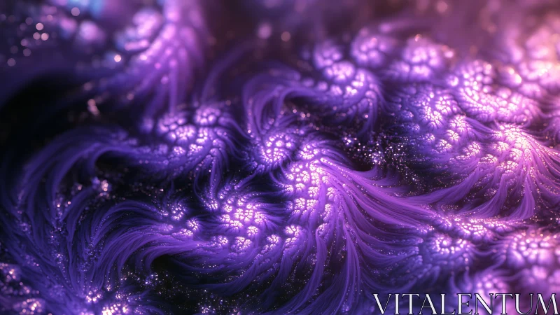 Luminous violet fractal blooms flow through cosmic currents.
