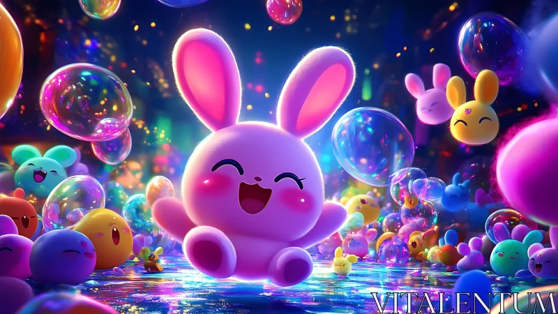Bubble-bright bunny party in a neon candy dreamscape.