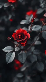 Crimson Rose in Shadow: Nature's Bold Elegance.