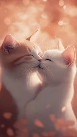 Two white cats share an affectionate moment.