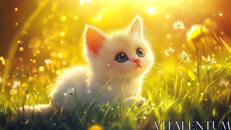 White Kitten in Golden Meadow of Light.