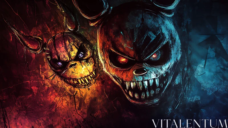 Bipolar chromatic demon rabbits rendered with aggressive brushwork