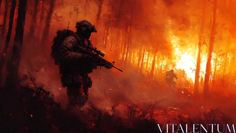 Soldier navigates intense forest inferno with tactical precision