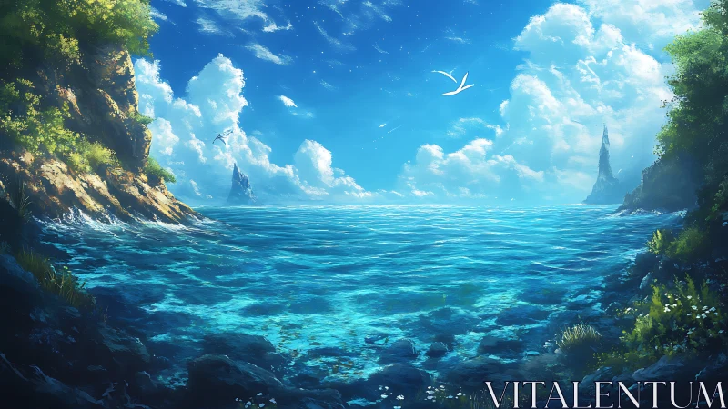 Luminescent Coastal Sanctuary with Towering Rock Formations