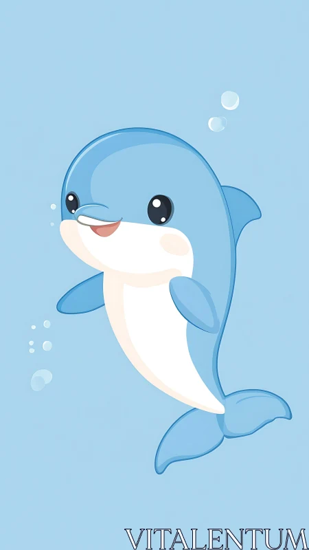 Gentle blue dolphin drifting through a soft bubble day.