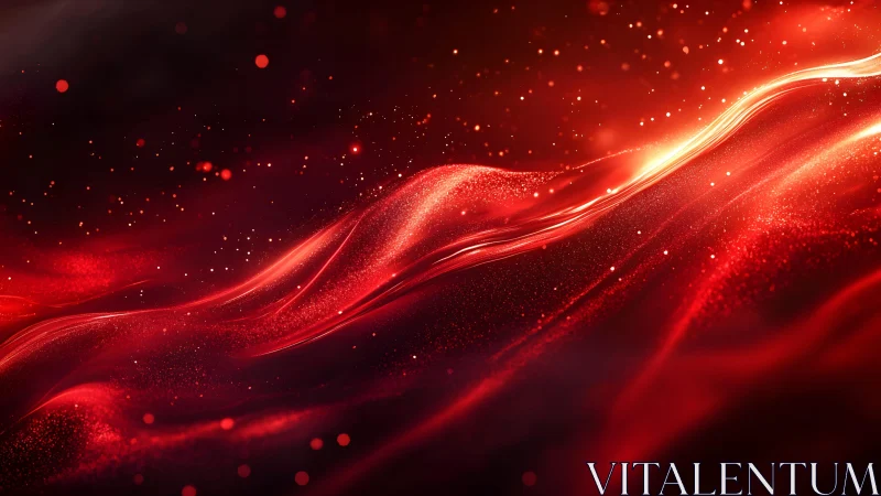 Flowing Red Silk Abstract Art with Glowing Particle Effects.