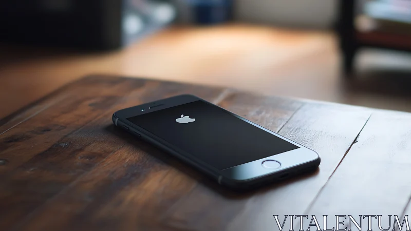 Sleek Black iPhone Rests on Weathered Wood—Digital Stillness.