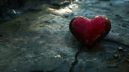 Crystalline Red Heart Form With Textured Surface In Shallow Water Environment